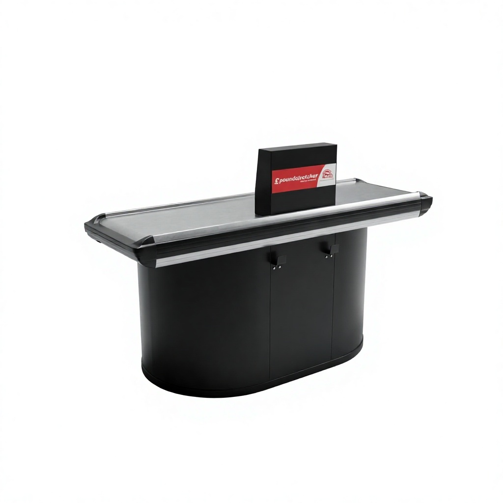 Black Supermarket Checkout Counter With Conveyor Belt