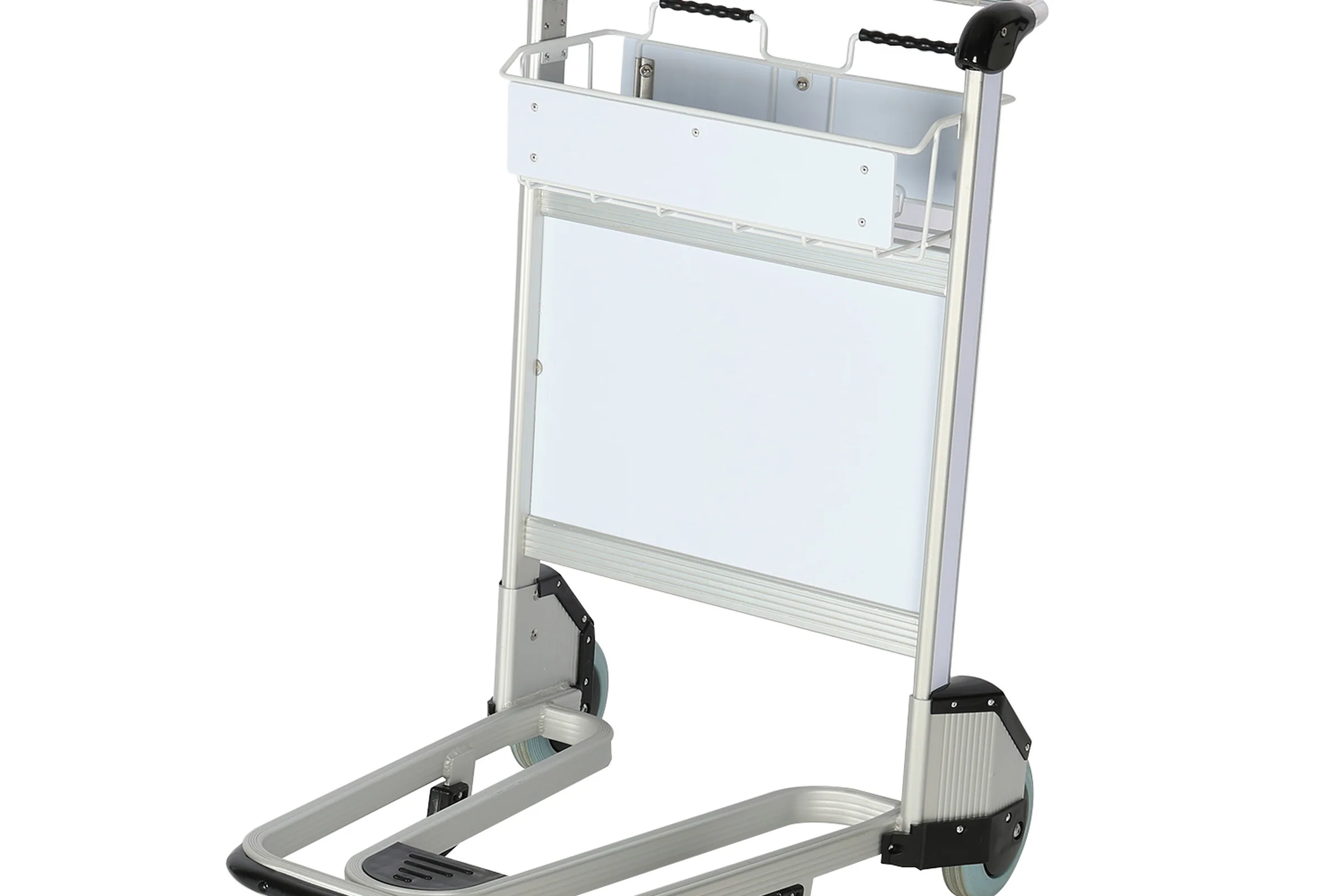 Keshun airport-style luggage cart with a fixed sign panel and sprung parking brake