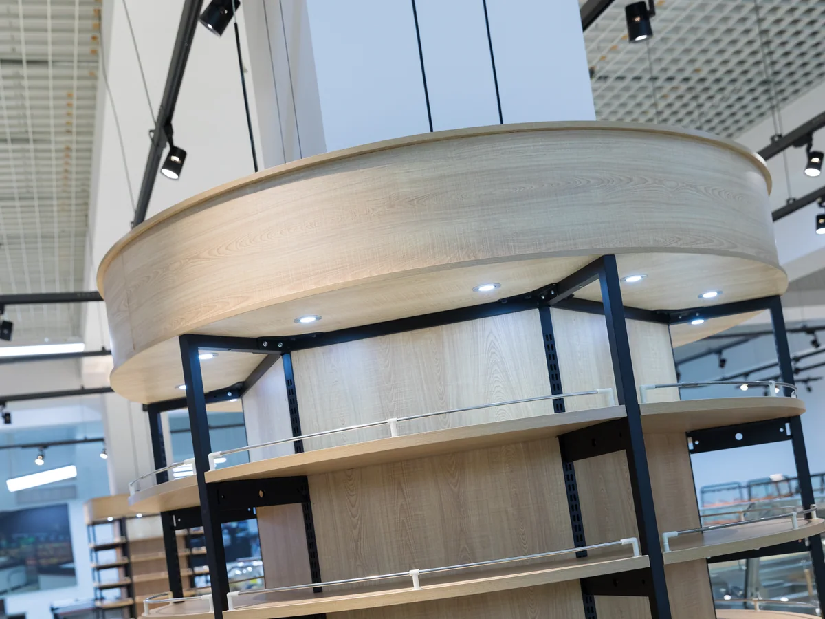 Close-up of the black steel frame of the circular column