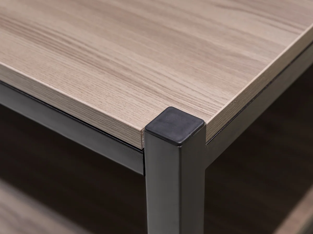 Close-up of the black steel frame corner