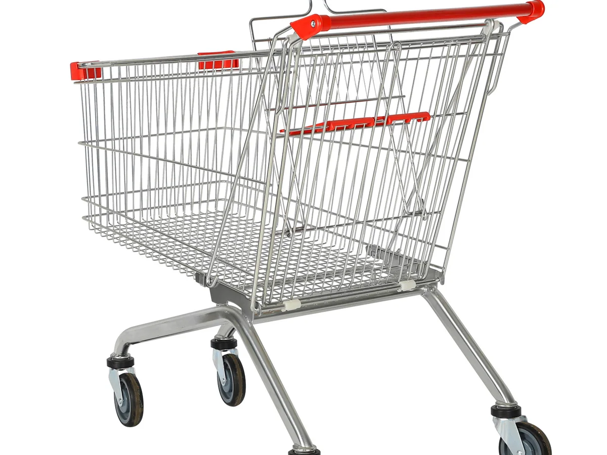 Close-up of a castor under the trolley