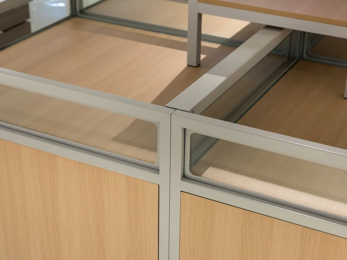 Close-up of the pale timber base cupboard
