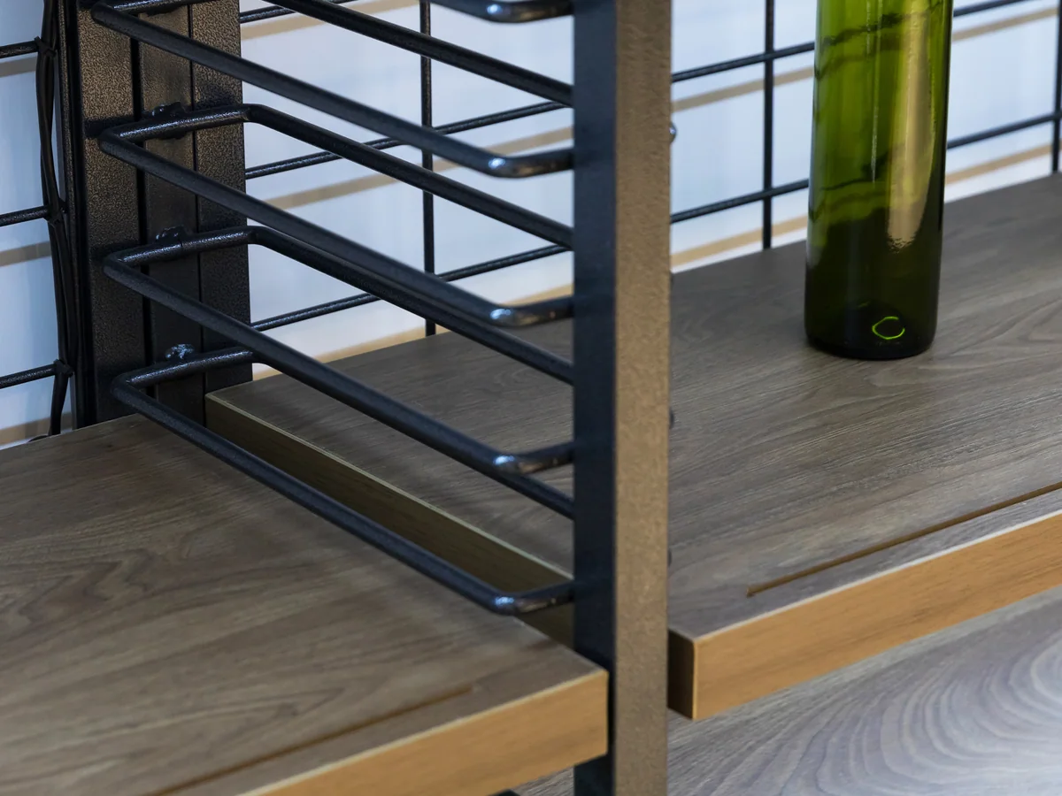 Close-up of the timber base under the showcase