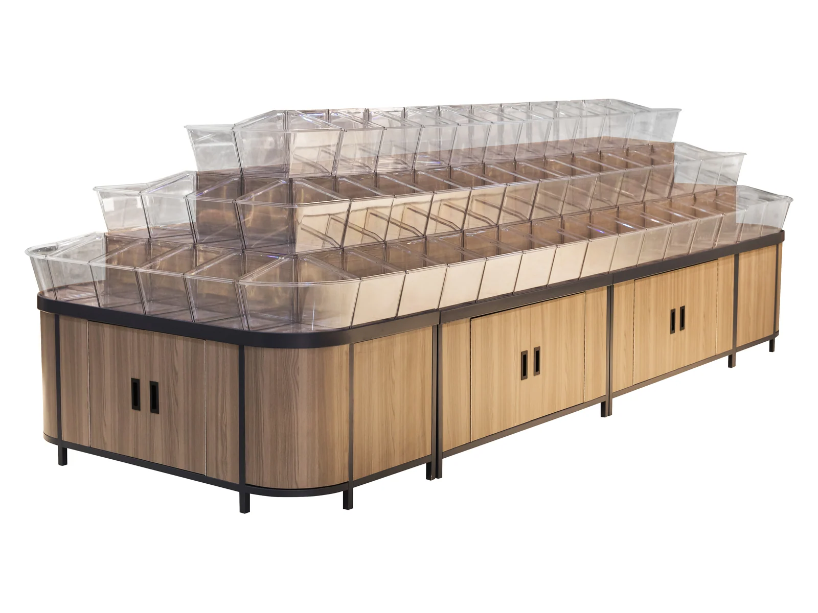 Dark Timber Tilt Bin Island photographed from the front on a white studio background