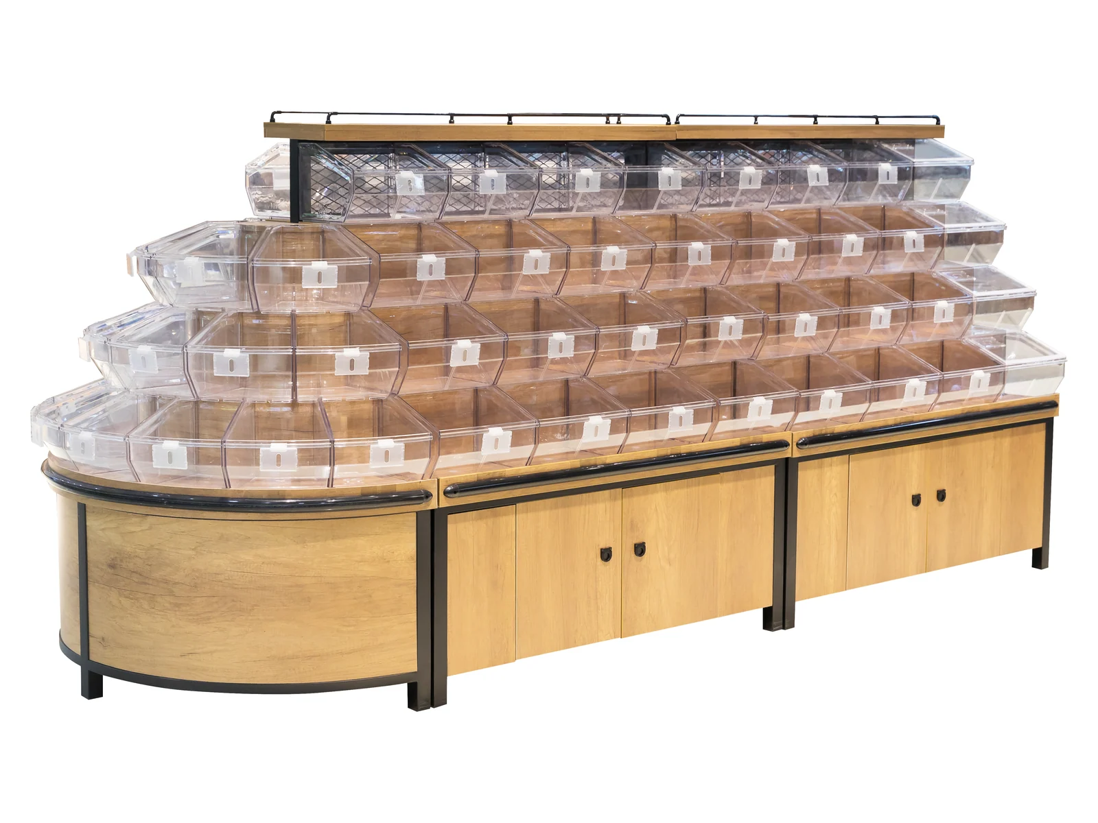 Five Tier Tilt Bin Island with Curved Head photographed from the front on a white studio background