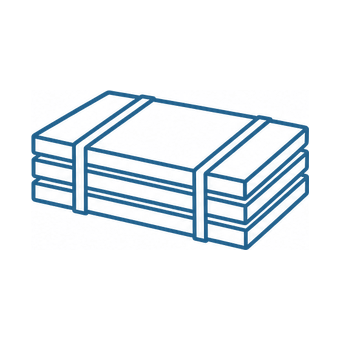 Line icon of four flat panels stacked and bound with two strapping bands