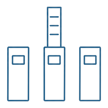 Plan view of three checkout lanes side by side with a conveyor belt drawn on the middle lane