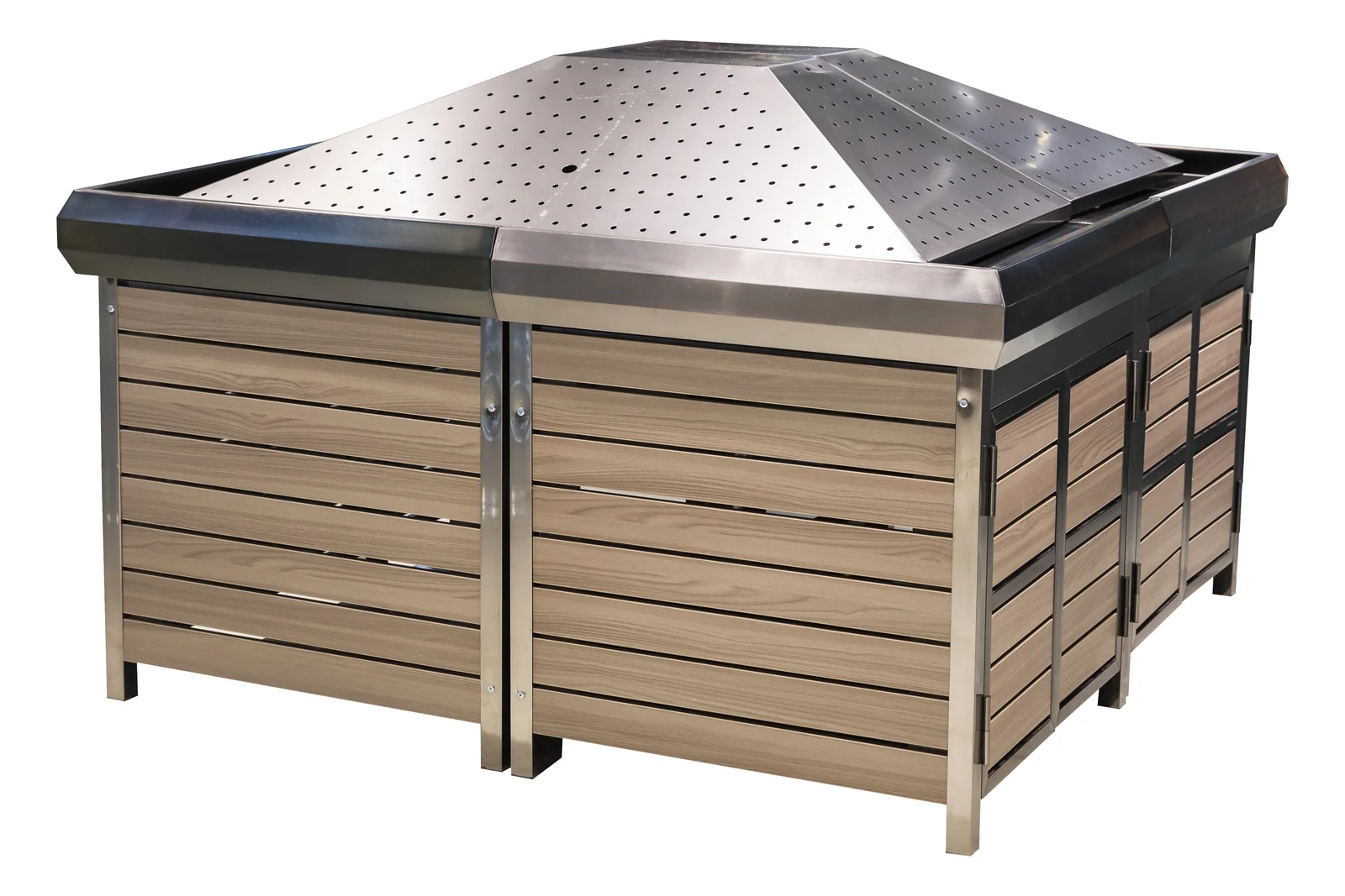A pressed stainless produce well with no assembled joints