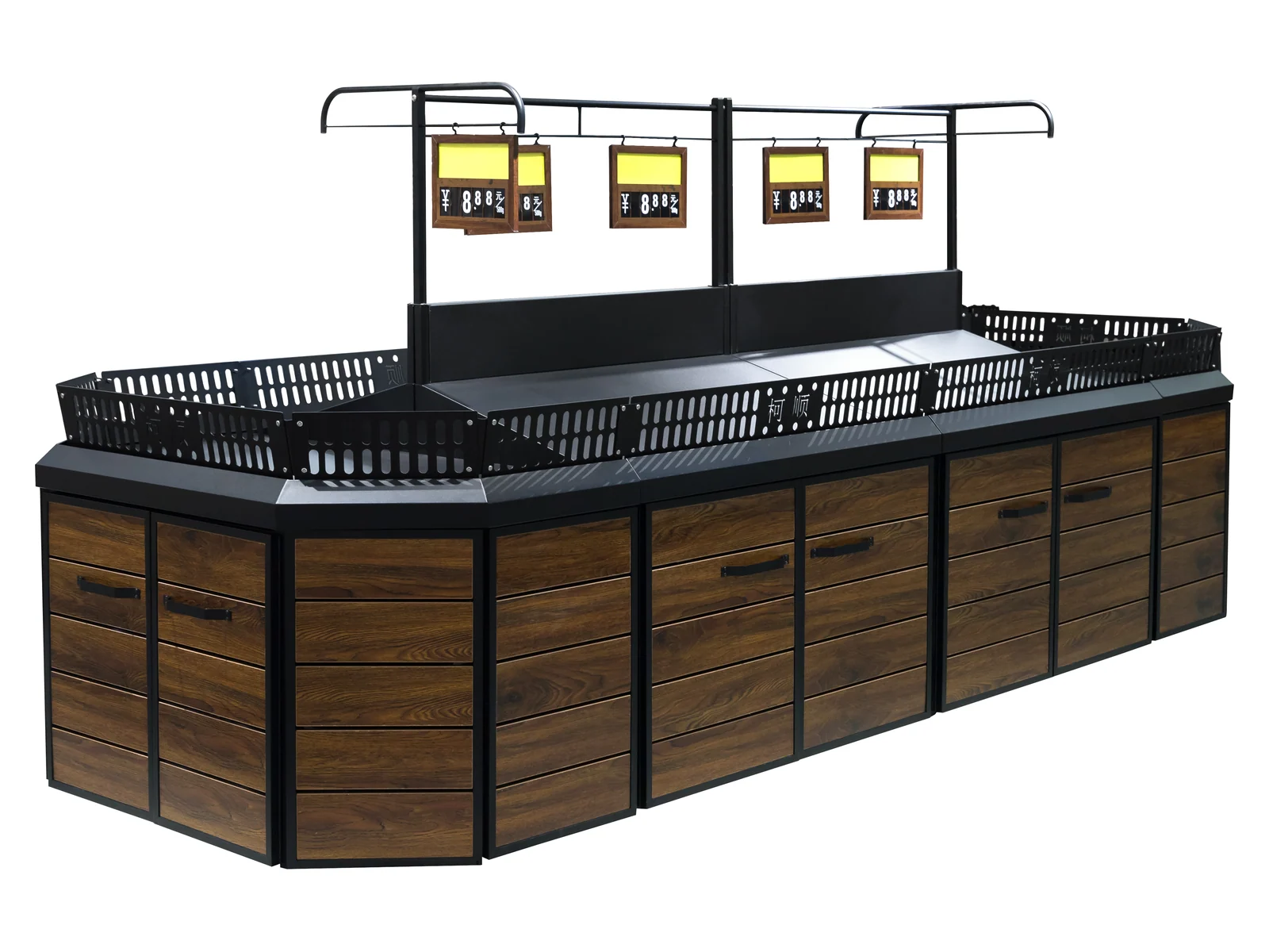 Produce Island with Black Crate Edging photographed from the front on a white studio background