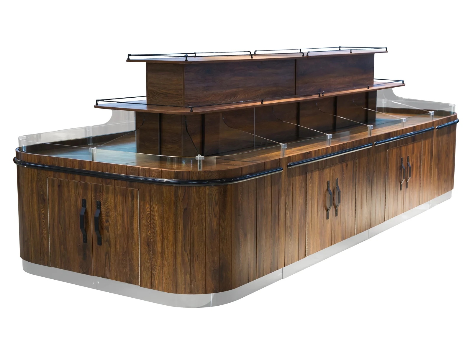 Raised Spine Bulk Island with Timber Canopy photographed from the front on a white studio background
