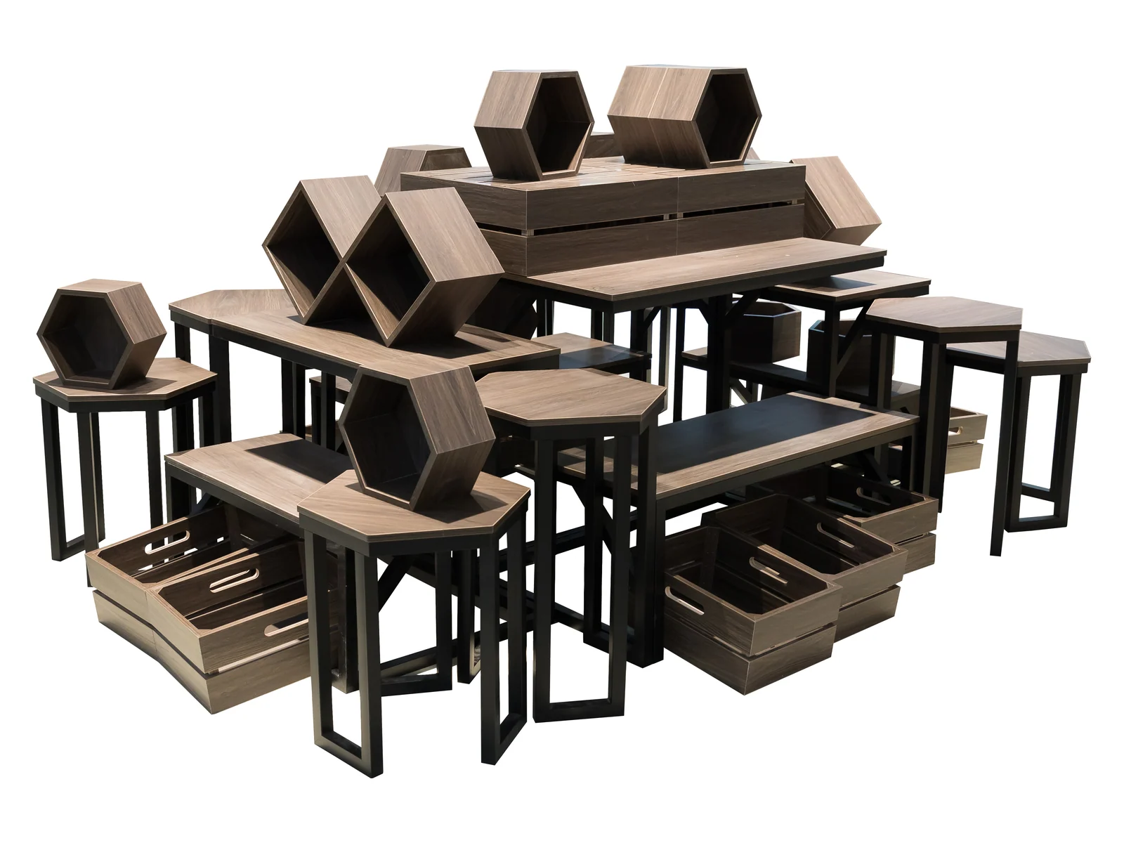 Scenario Promotional Set with Nesting Tables photographed from the front on a white studio background