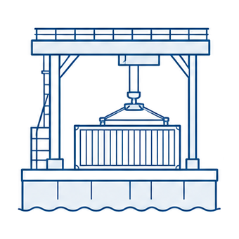 Shipping container on a quay under a gantry crane