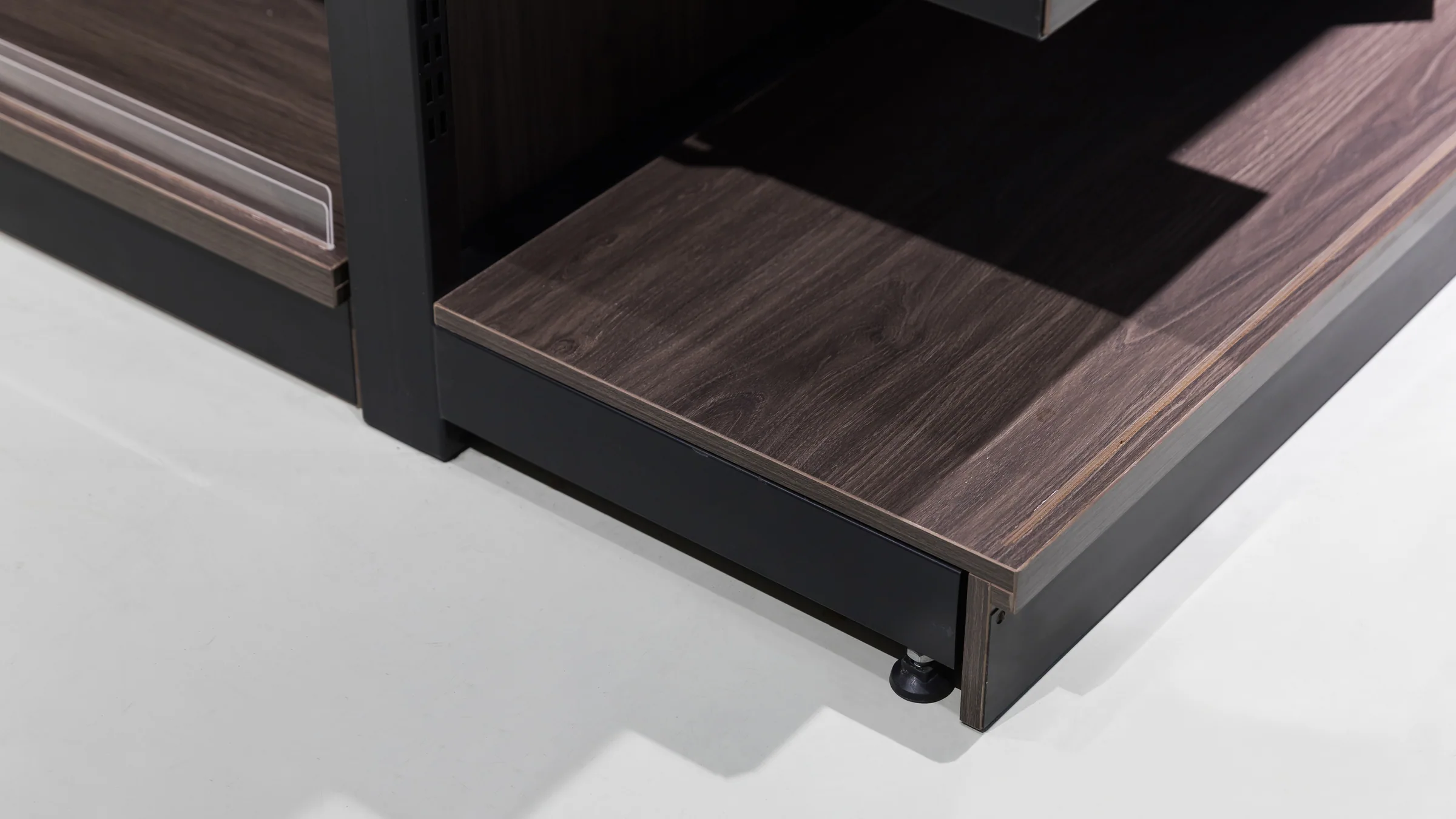Steel uprights and timber shelf boards side by side on the Keshun production floor