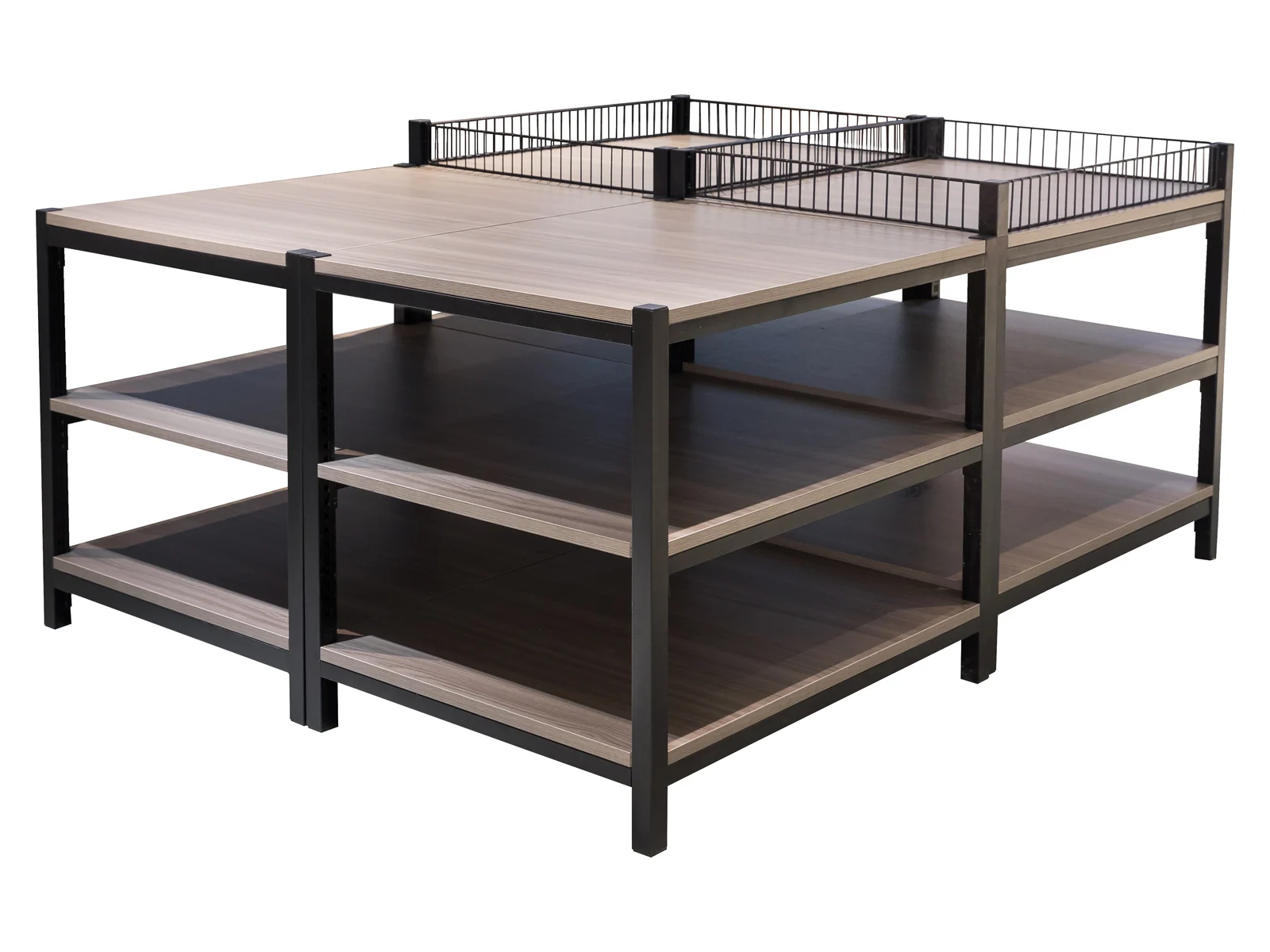 Two Tier Promotional Table with Guard Rail photographed from the front on a white studio background