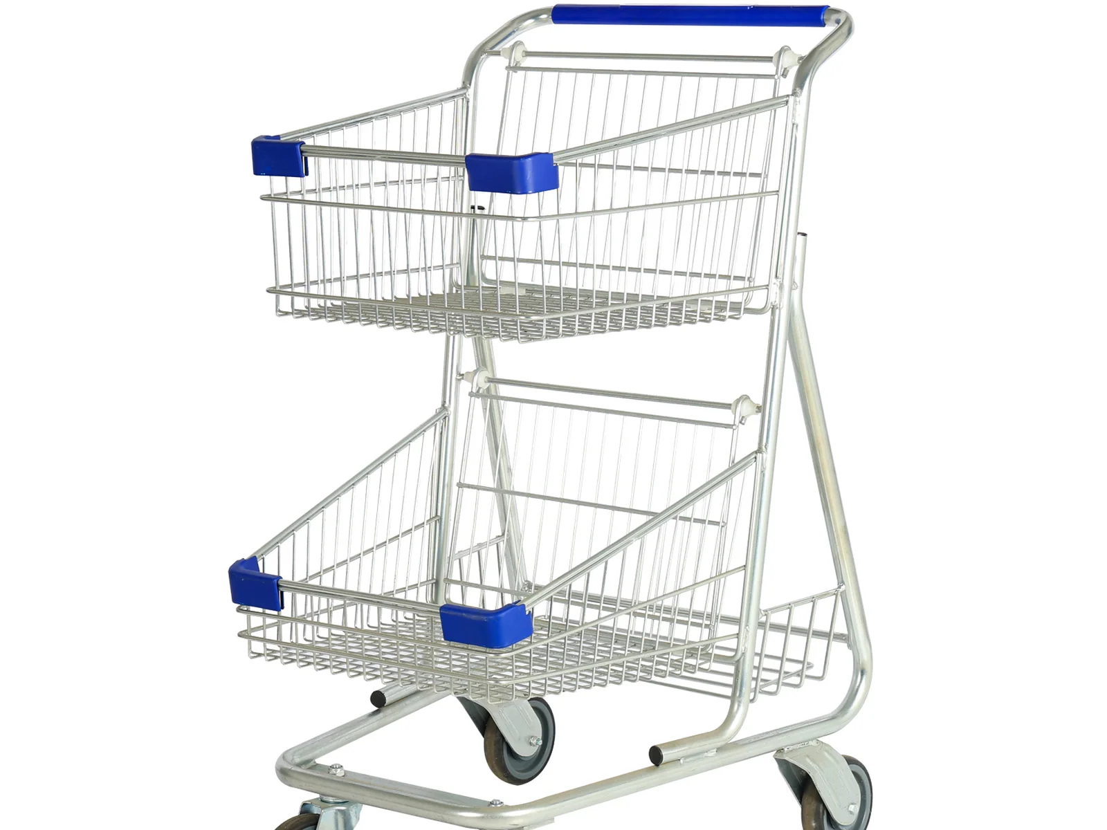 Two tier wire trolley photographed from the side showing both wire tiers