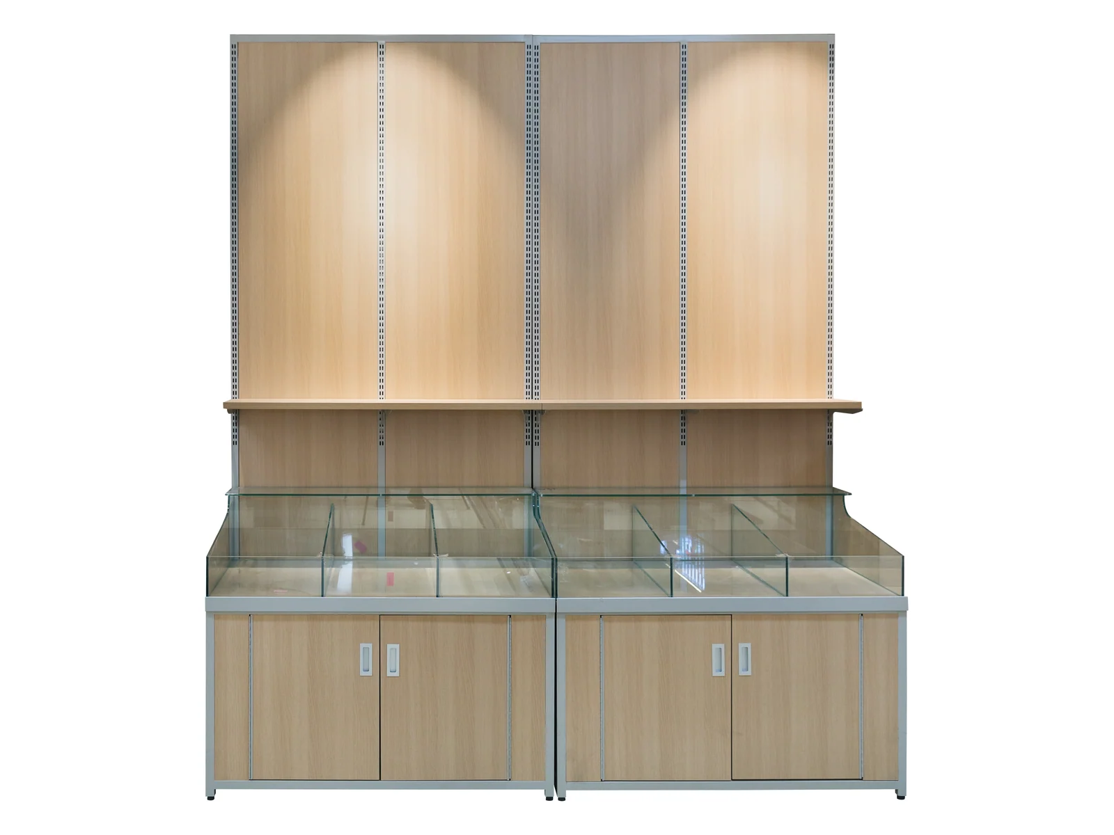 Wall Mounted Dry Goods Unit with Glazed Bins photographed from the front on a white studio background