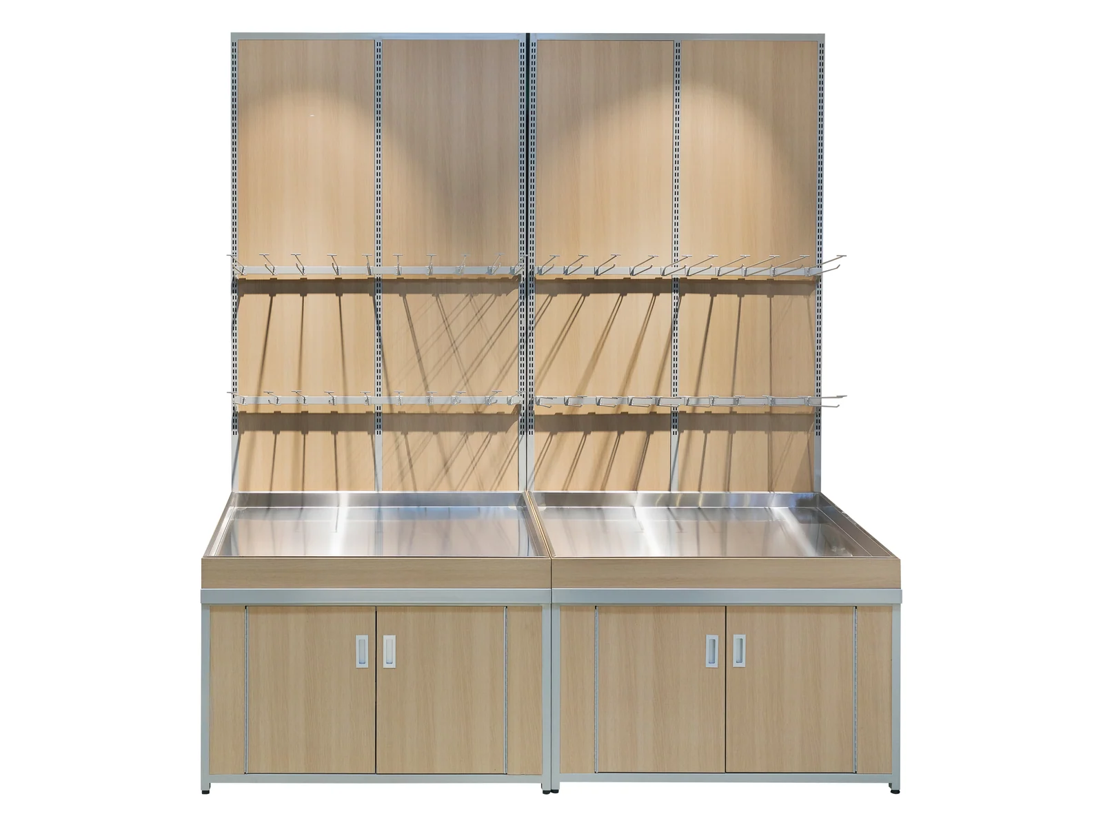 Wall Produce Rack with Angled Shelf Arms photographed from the front on a white studio background