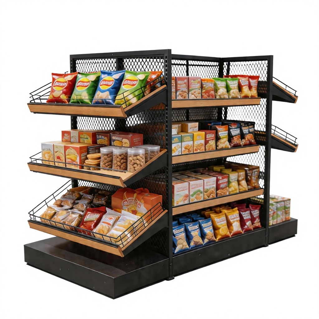 Steel-Wood Snack Display Rack for Supermarket