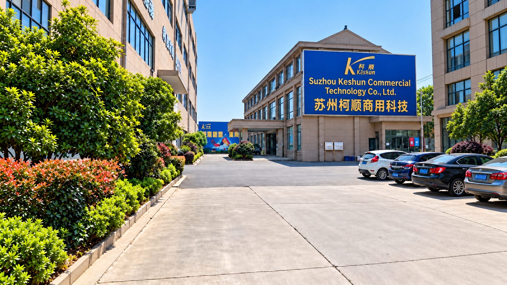 Approach road to the Keshun plant, a supermarket equipment supplier in Changshu, Jiangsu