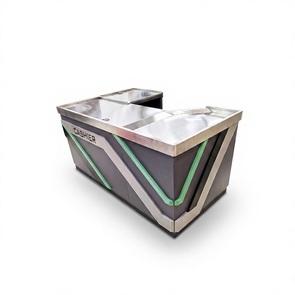 L-shaped Supermarket Checkout Counter with Stainless Steel Top