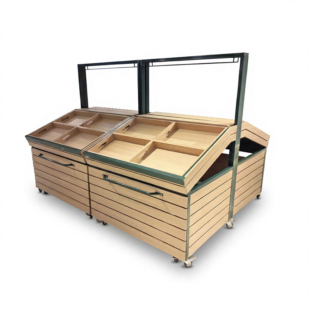 Mobile Supermarket Produce Island Stacking Head with Wheels & Storage Drawers