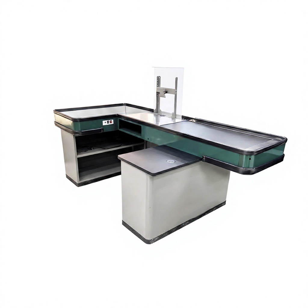 Supermarket Conveyor Checkout Counter with Cash Cabinet