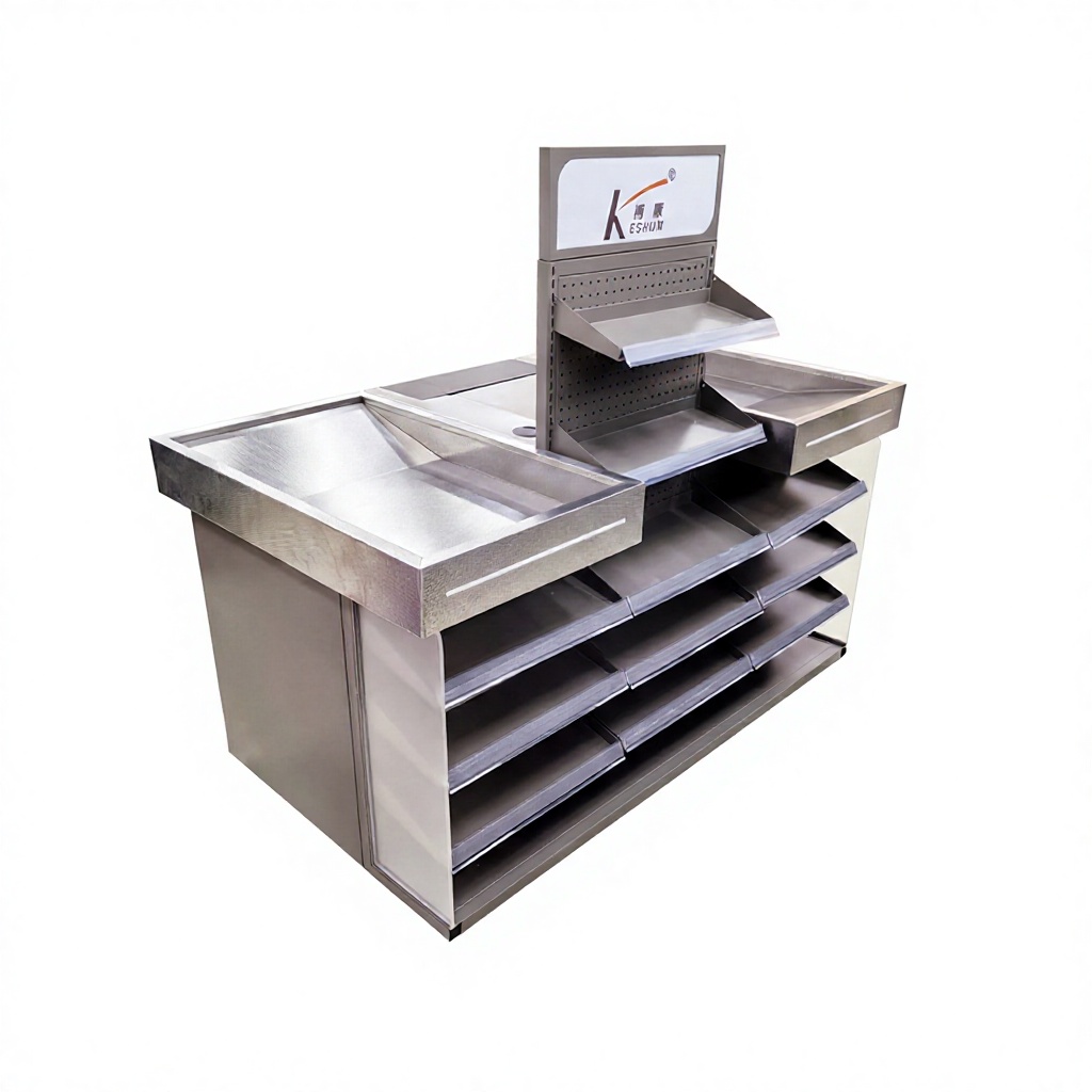 Stainless Steel Supermarket Checkout Desk with Hole Panel