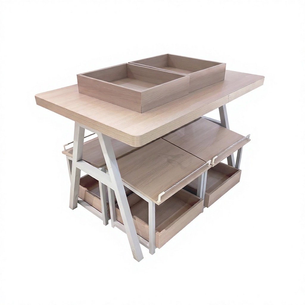 Supermarket Wooden Grain Produce Island Display Table with Pull-out Trays