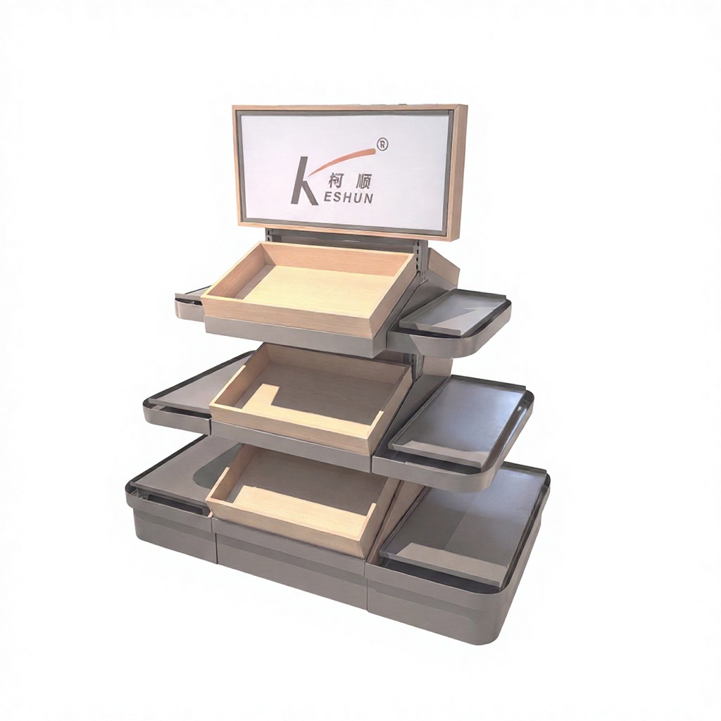 3-Tier Multi-angle Supermarket Produce Display Rack with Sign Holder