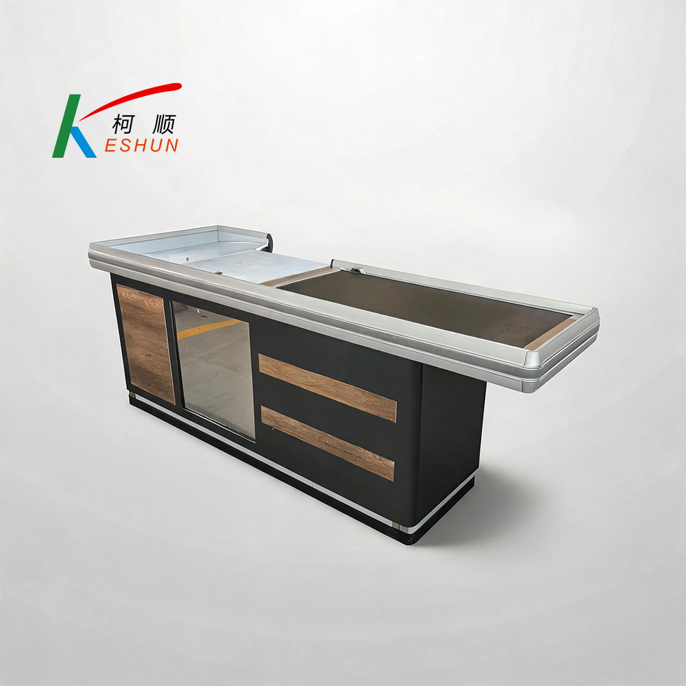 Supermarket Checkout Counter with Conveyor Belt, Retail Cash Desk