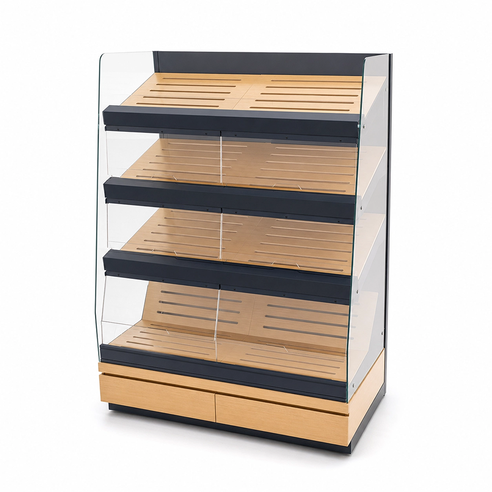 Bread Display Rack with Glass Guard, Multi-Tier Bakery Shelf
