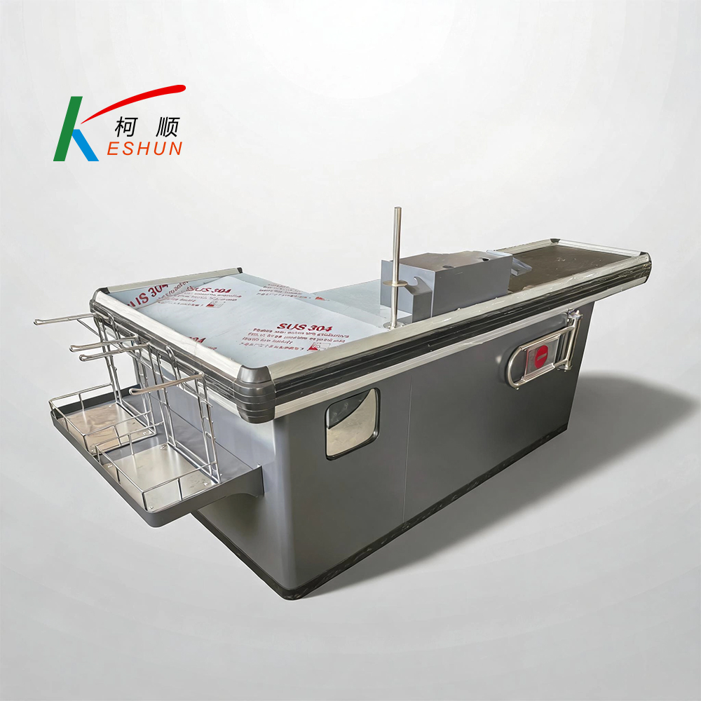 Premium Supermarket Checkout Counter with Conveyor Belt, Cash Desk
